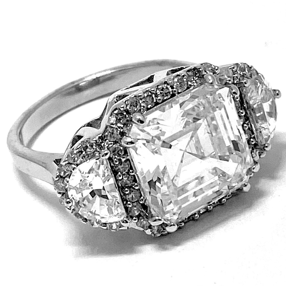 .925 Sterling Silver & 14k White Gold 16.00 ctw Diamonique Diamond Engagement